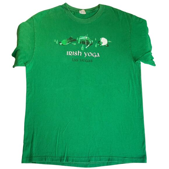 Delta Magnum Weight Men T-shirt Size L Green Irish Yoga Las Vegas Drinking Joke - Picture 1 of 8